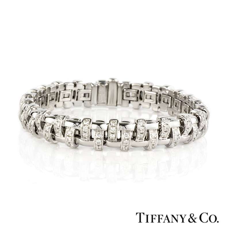 Tiffany T diamond wire bracelet in 18k white gold medium  Tiffany  Co